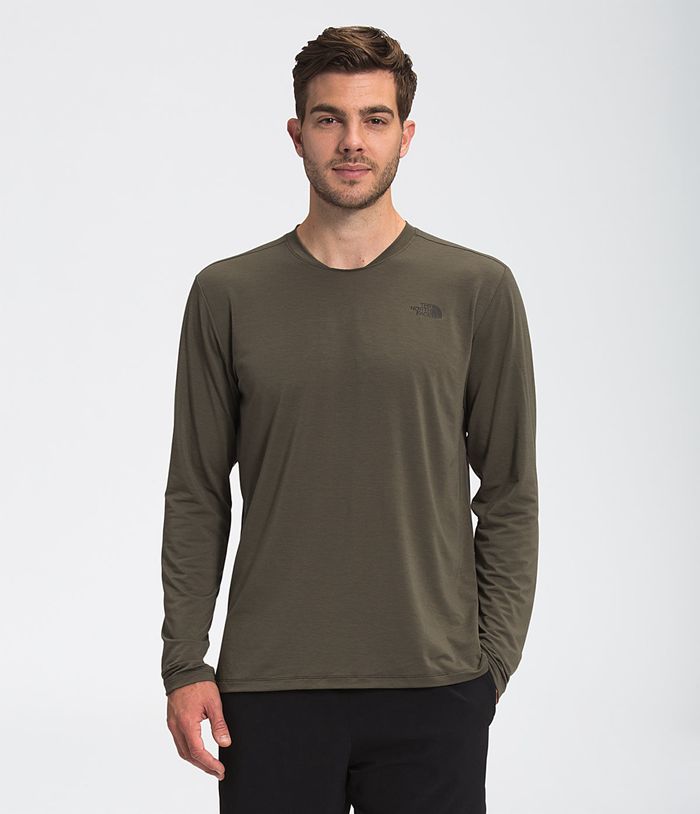 The North Face Mens T-Shirts Wander Long Sleeve 514LKIAET - Dark Green